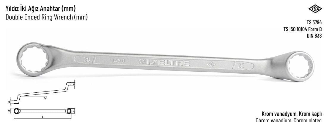 İZELTAŞ Yıldız İki Ağız Anahtar (mm)  0430 03 4650
