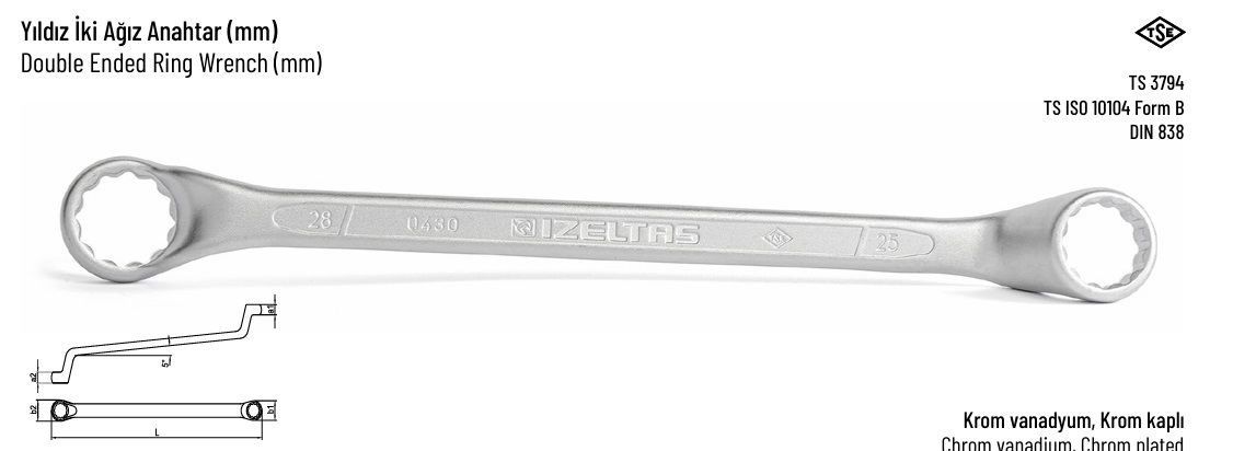 İZELTAŞ Yıldız İki Ağız Anahtar (mm)  0430 03 4650